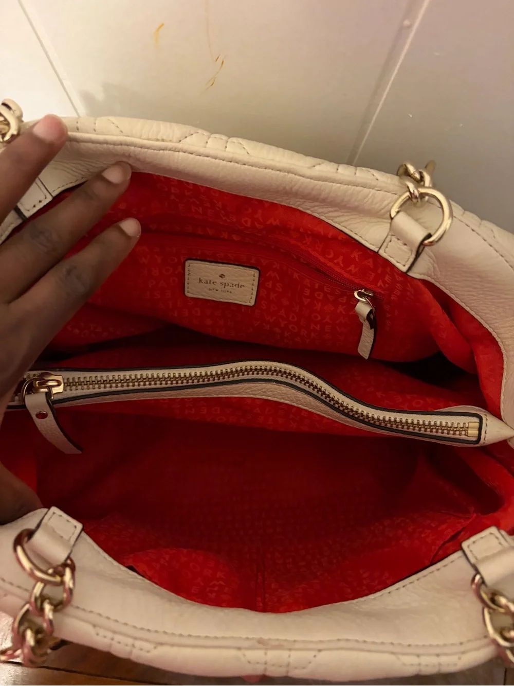 kate spade Cream Quilted Leather Shoulder Tote with Chain Straps